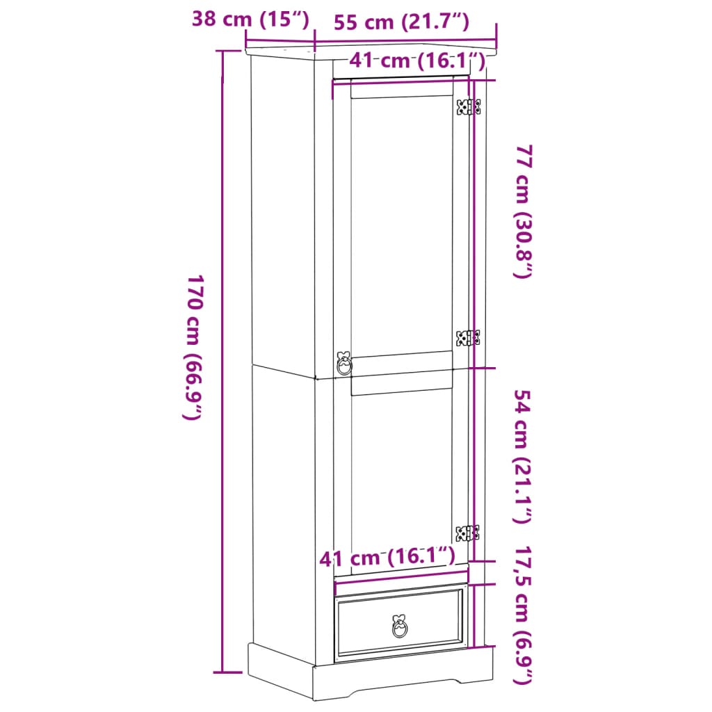 Ormar Corona 55 x 38 x 170 cm od masivne borovine
