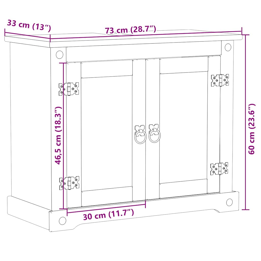 Kupaonski ormarić za umivaonik Corona 73x33x60 cm od borovine