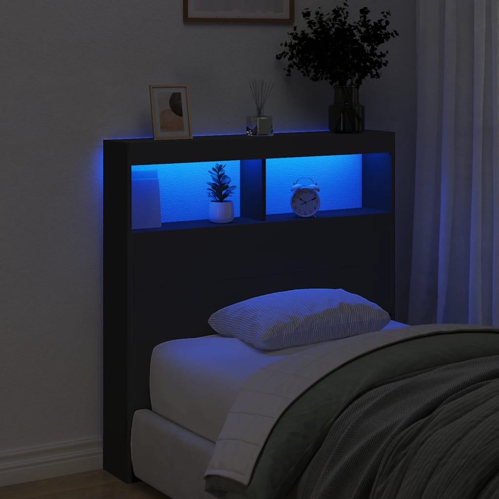 Ormarić za uzglavlje s LED svjetlima crni 100 x 17 x 102 cm