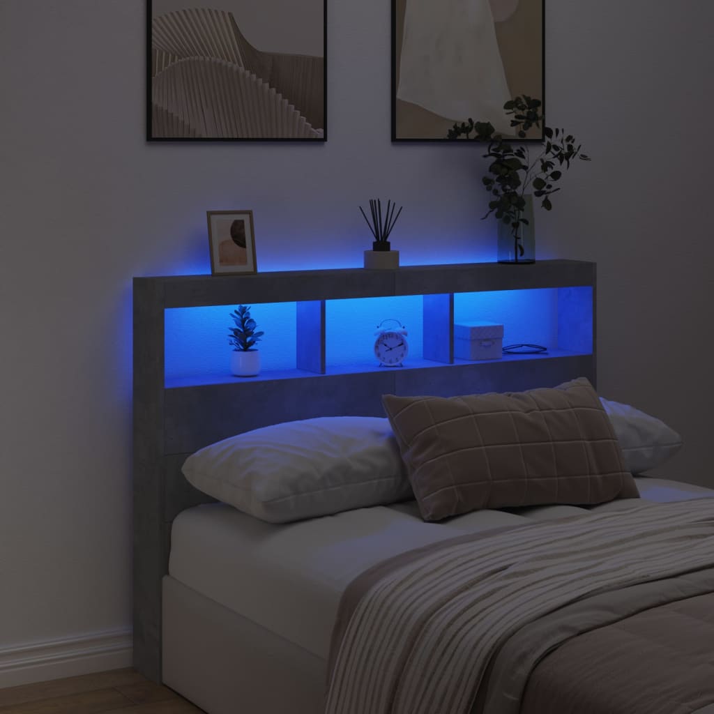 Ormarić za uzglavlje LED svjetlima boja betona 140x17x102 cm