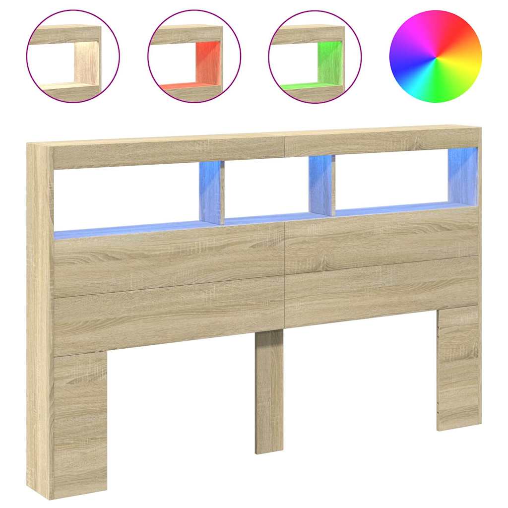 Ormarić za uzglavlje s LED svjetlima boja hrasta 160x17x102 cm