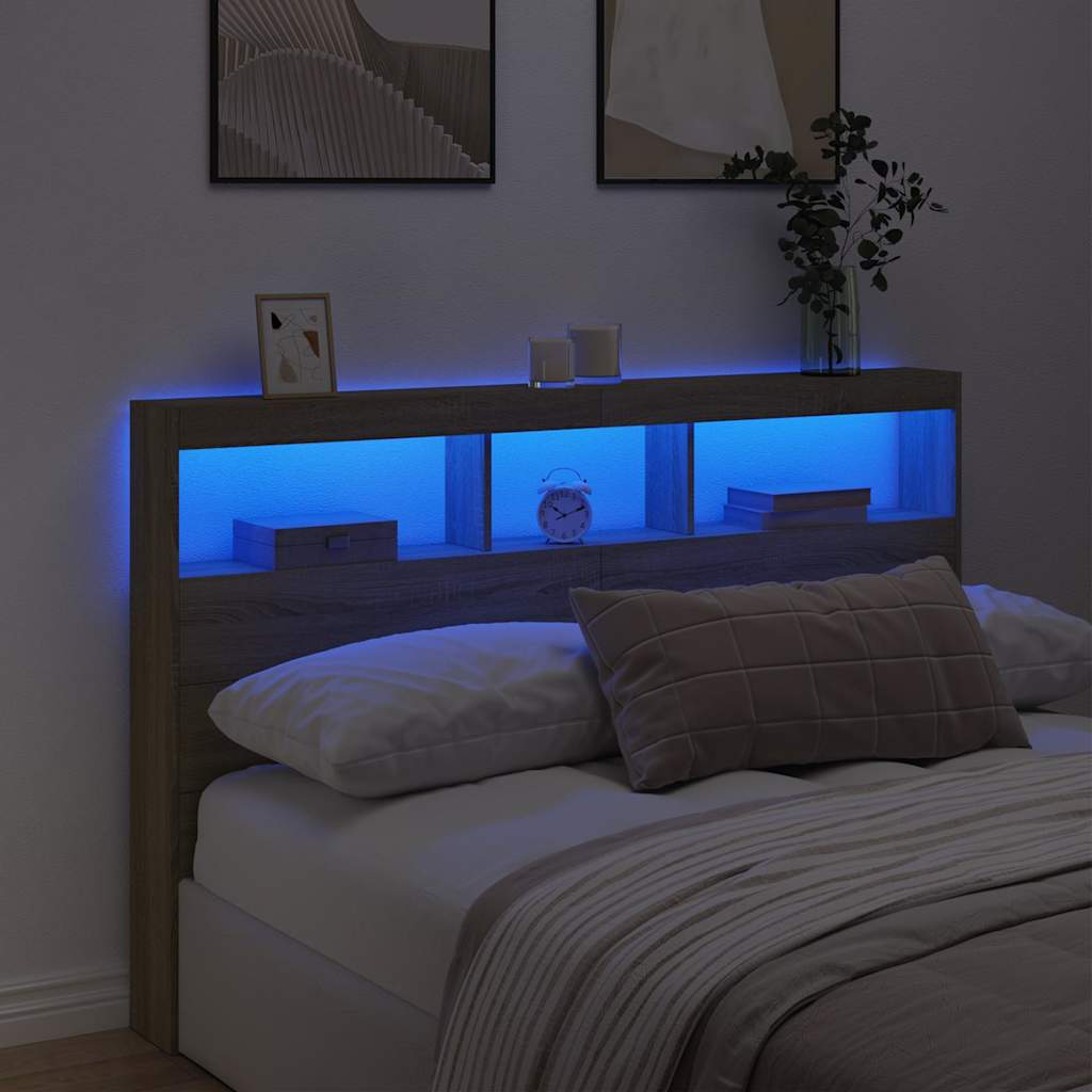 Ormarić za uzglavlje s LED svjetlima boja hrasta 160x17x102 cm