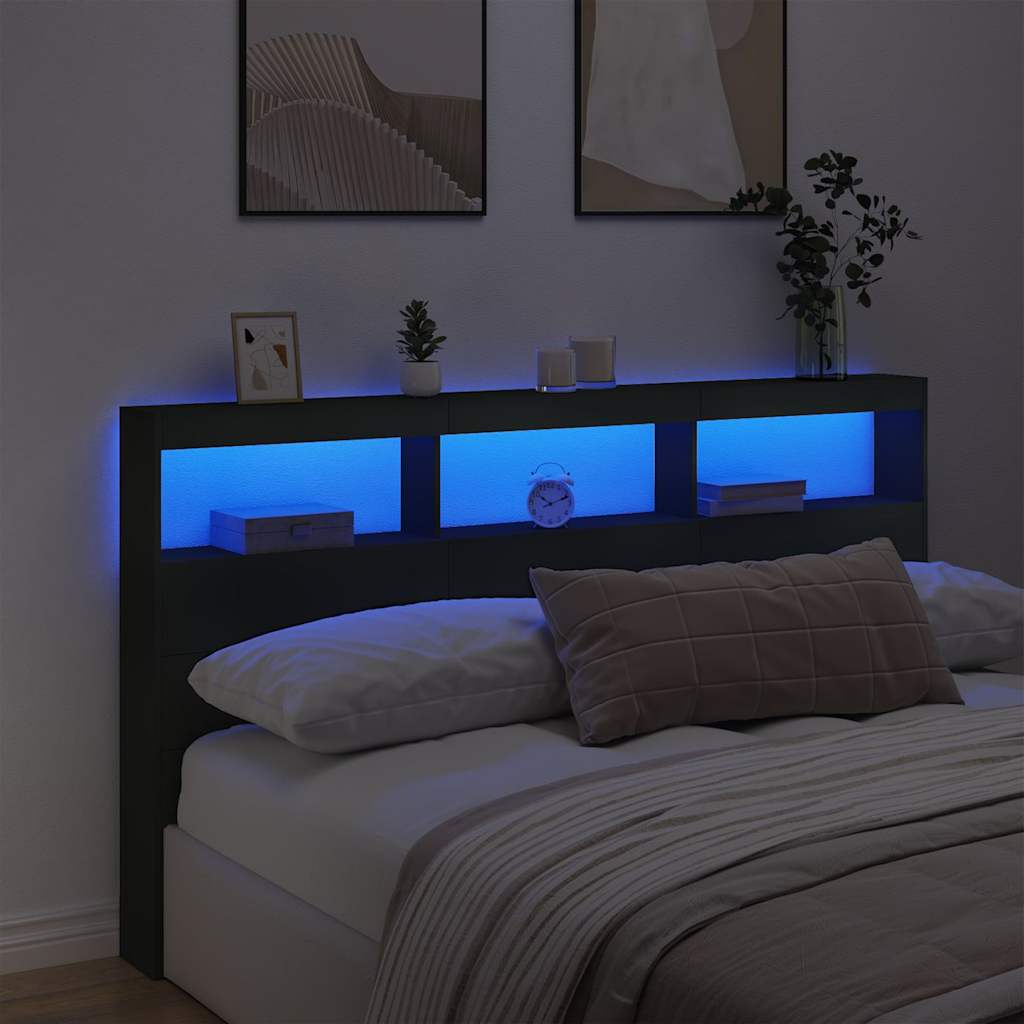 Ormarić za uzglavlje s LED svjetlima crni 180 x 17 x 102 cm