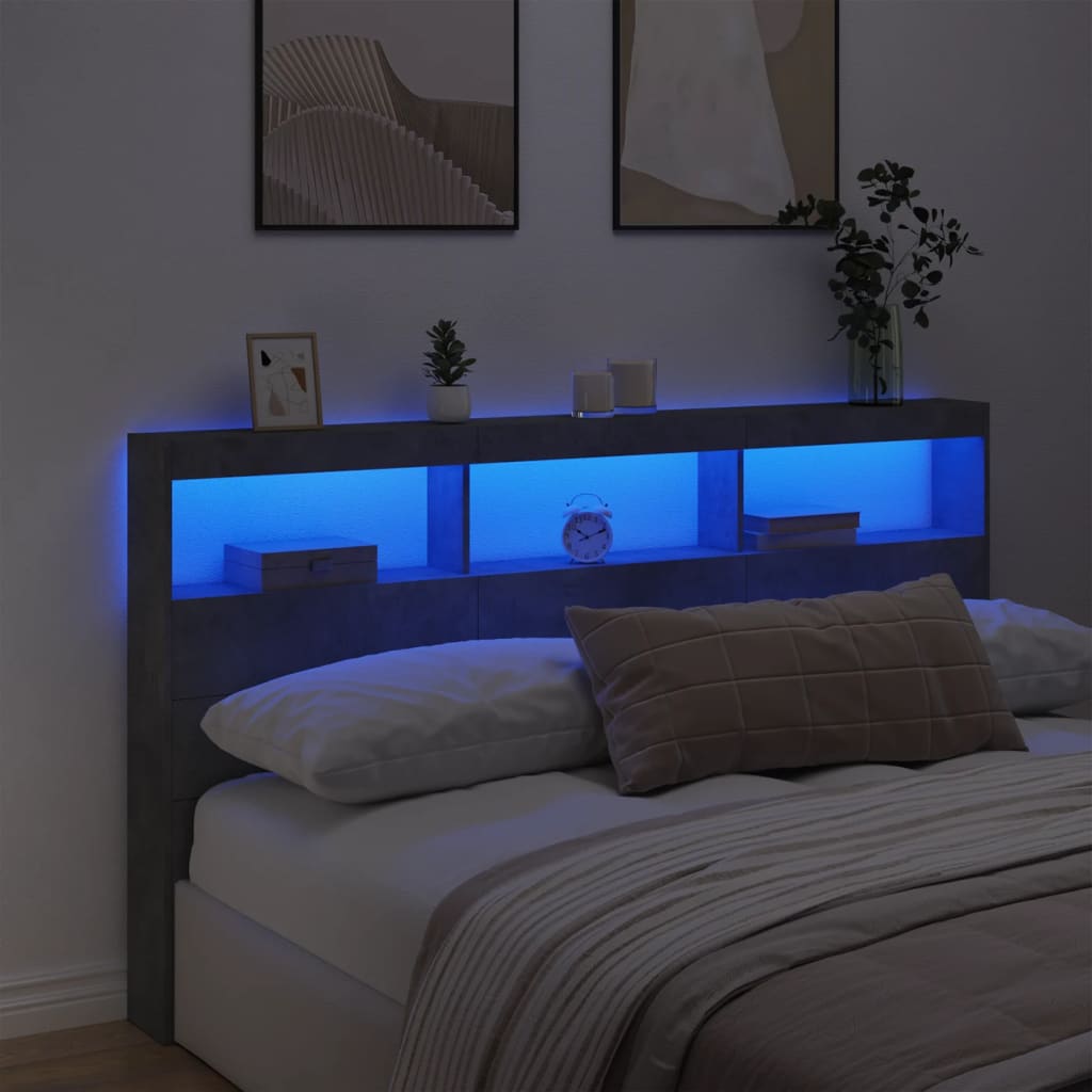 Ormarić za uzglavlje LED svjetlima boja betona 180x17x102 cm