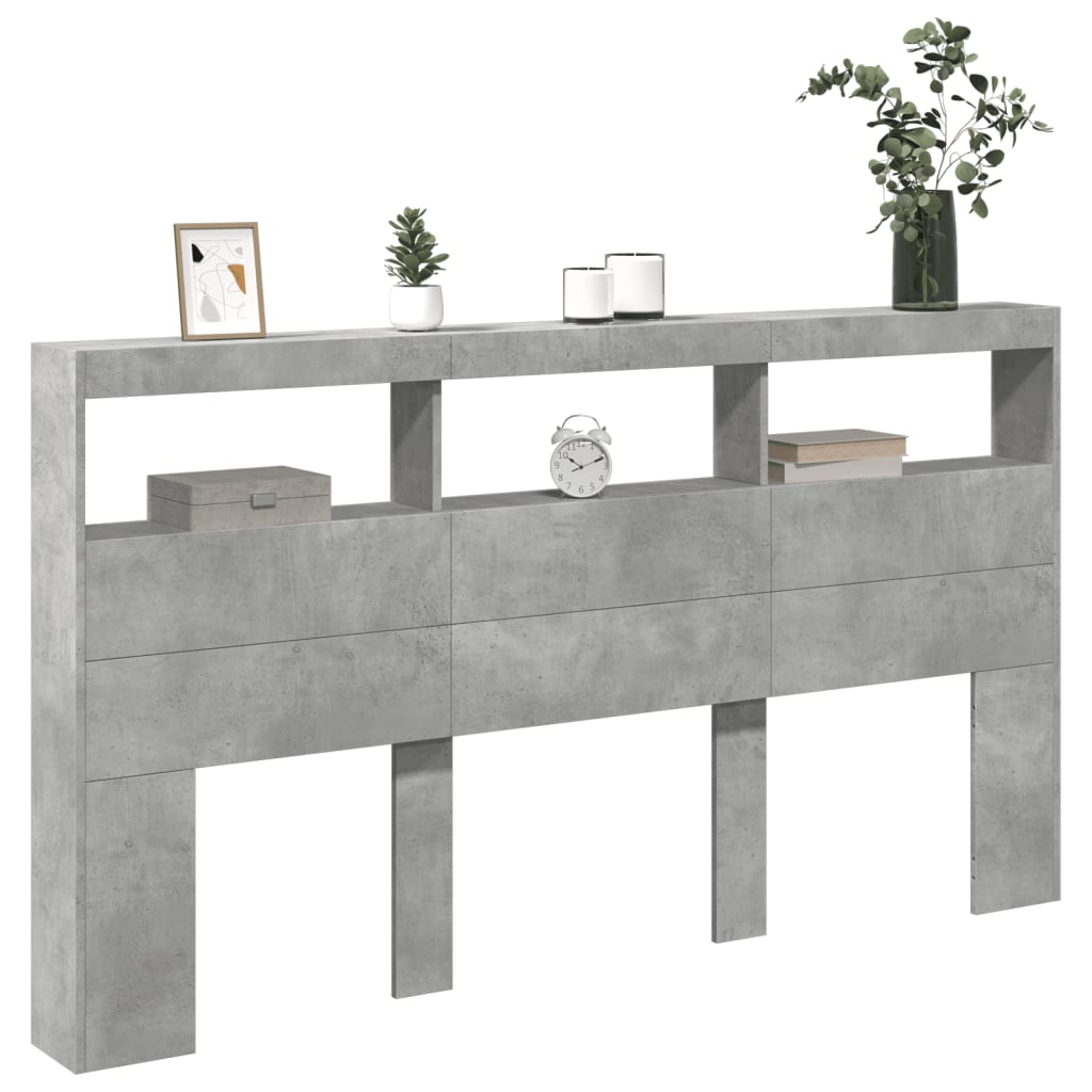 Ormarić za uzglavlje LED svjetlima boja betona 180x17x102 cm