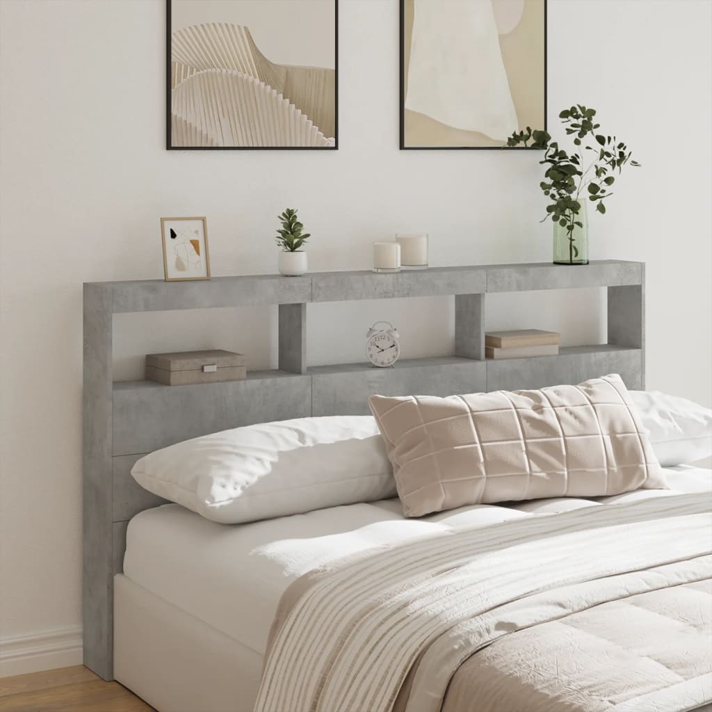 Ormarić za uzglavlje LED svjetlima boja betona 180x17x102 cm