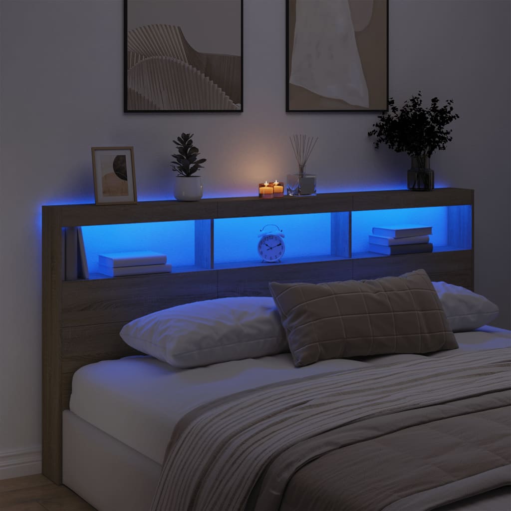 Ormarić za uzglavlje s LED svjetlima boja hrasta 200x17x102 cm