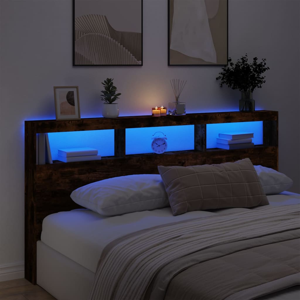 Ormarić za uzglavlje LED boja dimljenog hrasta 200x17x102 cm