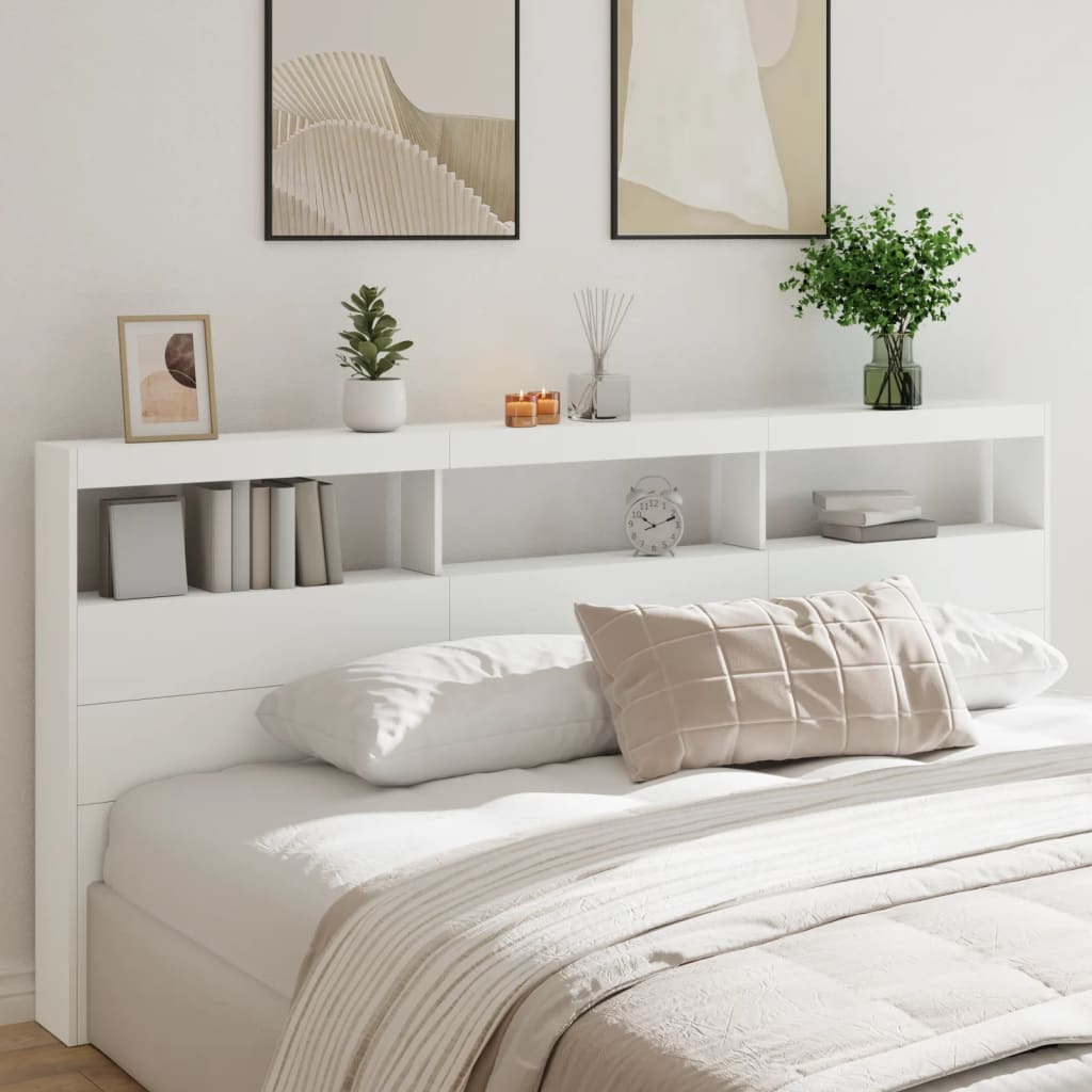 Ormarić za uzglavlje s LED svjetlima bijeli 220 x 17 x 102 cm