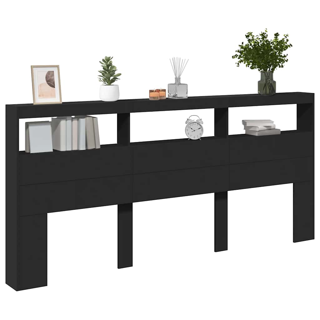 Ormarić za uzglavlje s LED svjetlima crni 220 x 17 x 102 cm