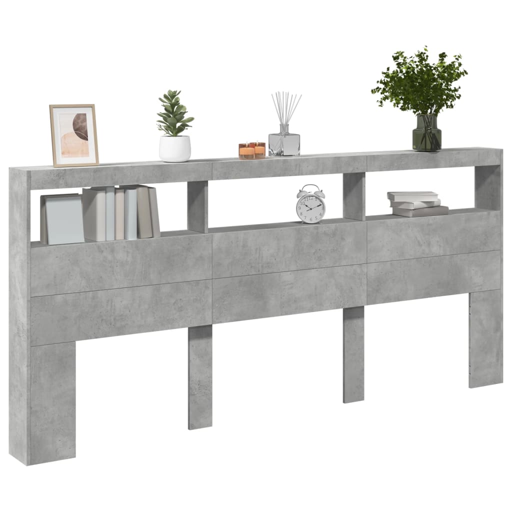 Ormarić za uzglavlje LED svjetlima boja betona 220x17x102 cm