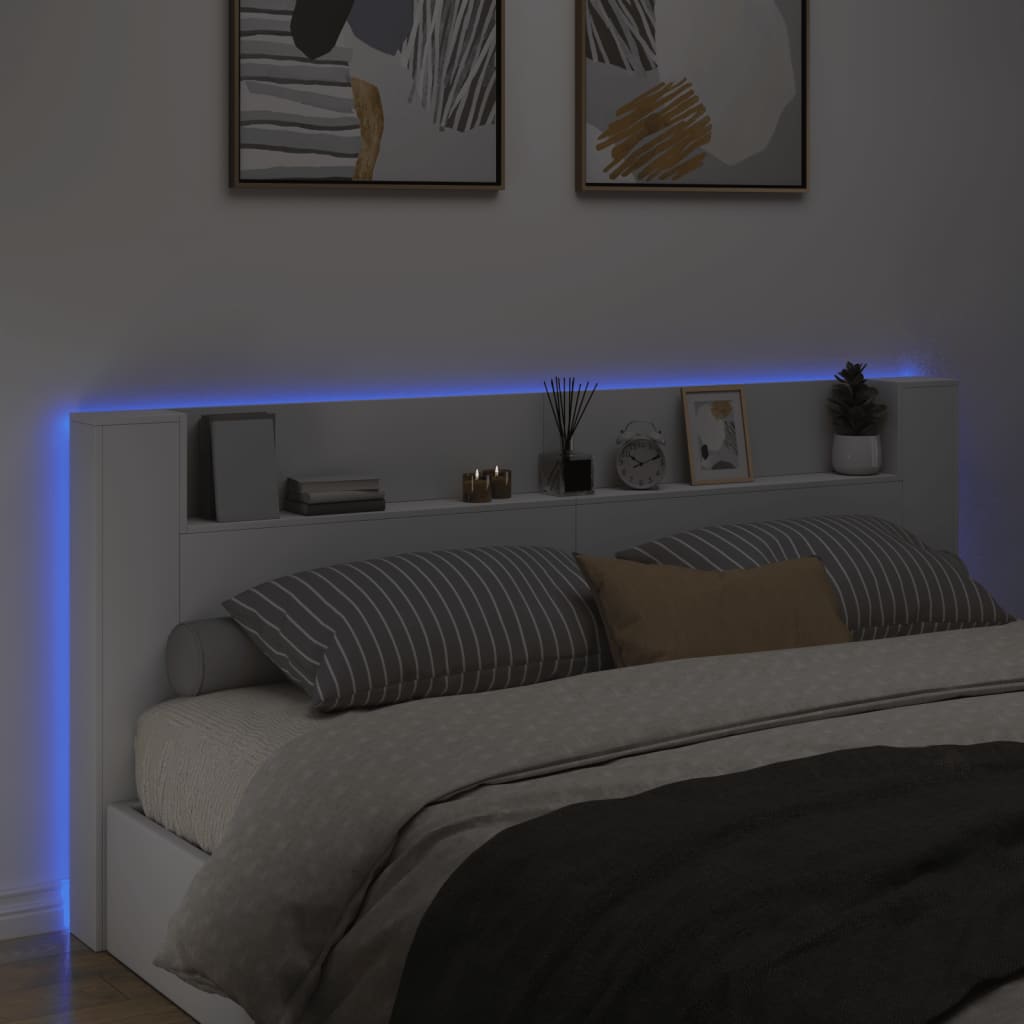 Ormarić za uzglavlje s LED svjetlima bijeli 220x16,5x103,5 cm