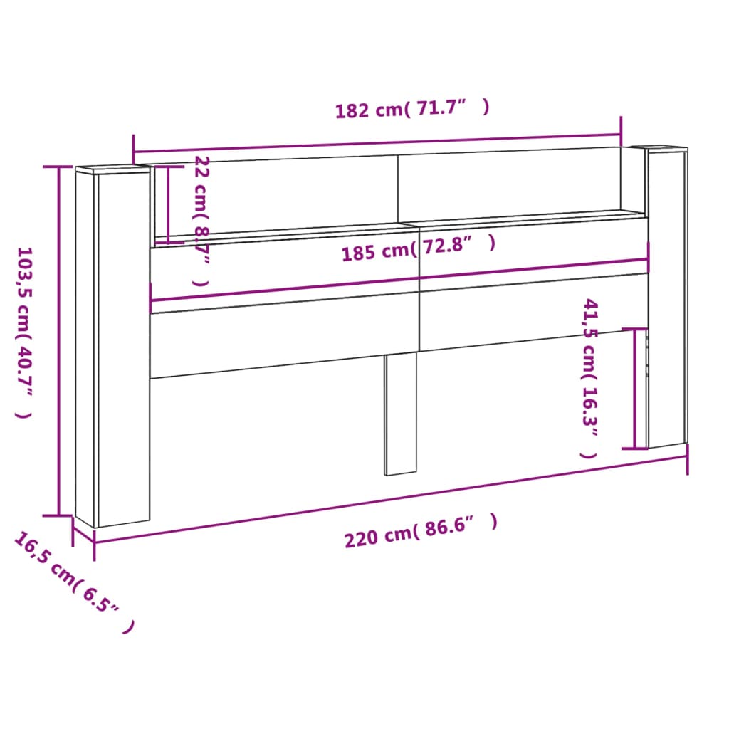 Ormarić za uzglavlje LED sivom sonomom 220x16,5x103,5 cm