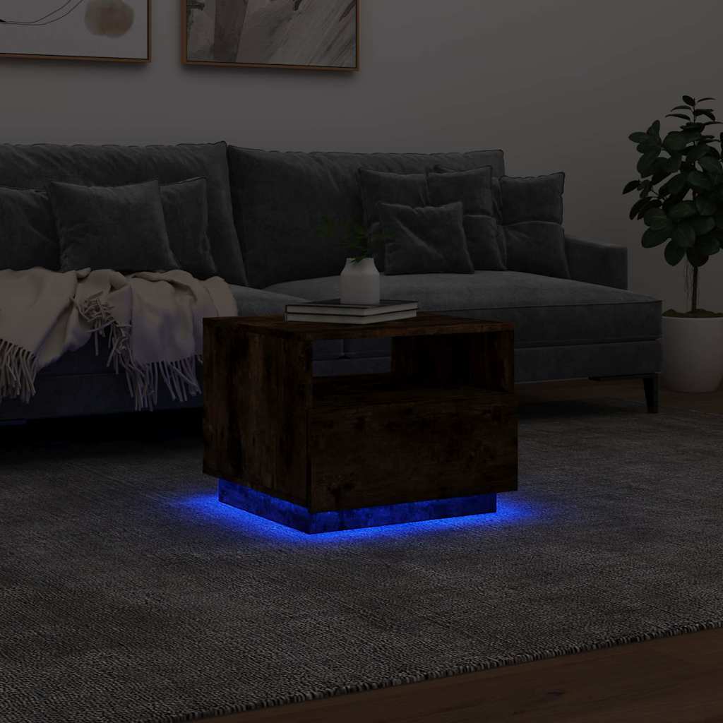Stolić za kavu s LED svjetlima boja dimljenog hrasta 50x49x40cm