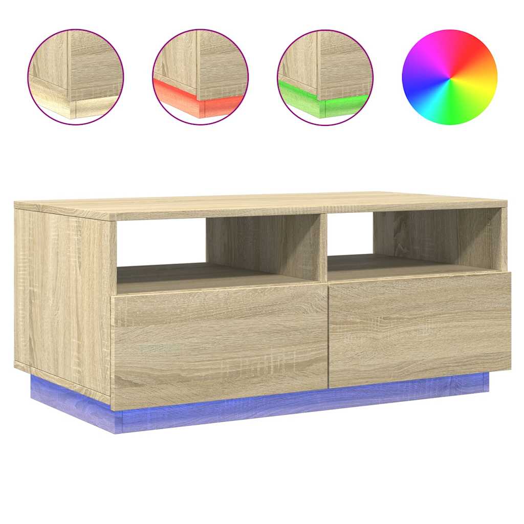 Stolić za kavu s LED svjetlima boja hrasta sonome 90x49x40 cm