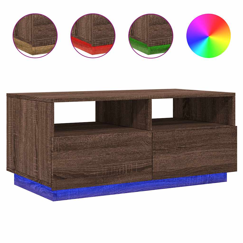 Stolić za kavu s LED svjetlima smeđi hrast 90x49x40 cm