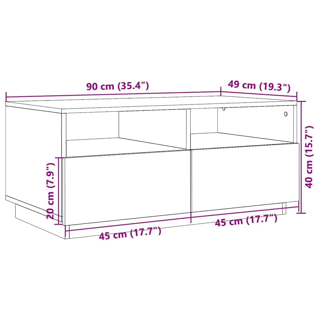 Stolić za kavu s LED svjetlima smeđi hrast 90x49x40 cm