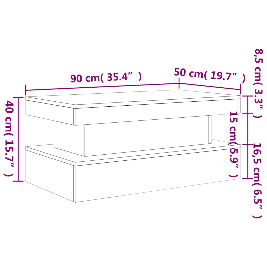 Stolić za kavu s LED svjetlima crni 90 x 50 x 40 cm