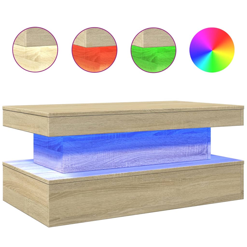 Stolić za kavu s LED svjetlima boja hrasta 90 x 50 x 40 cm