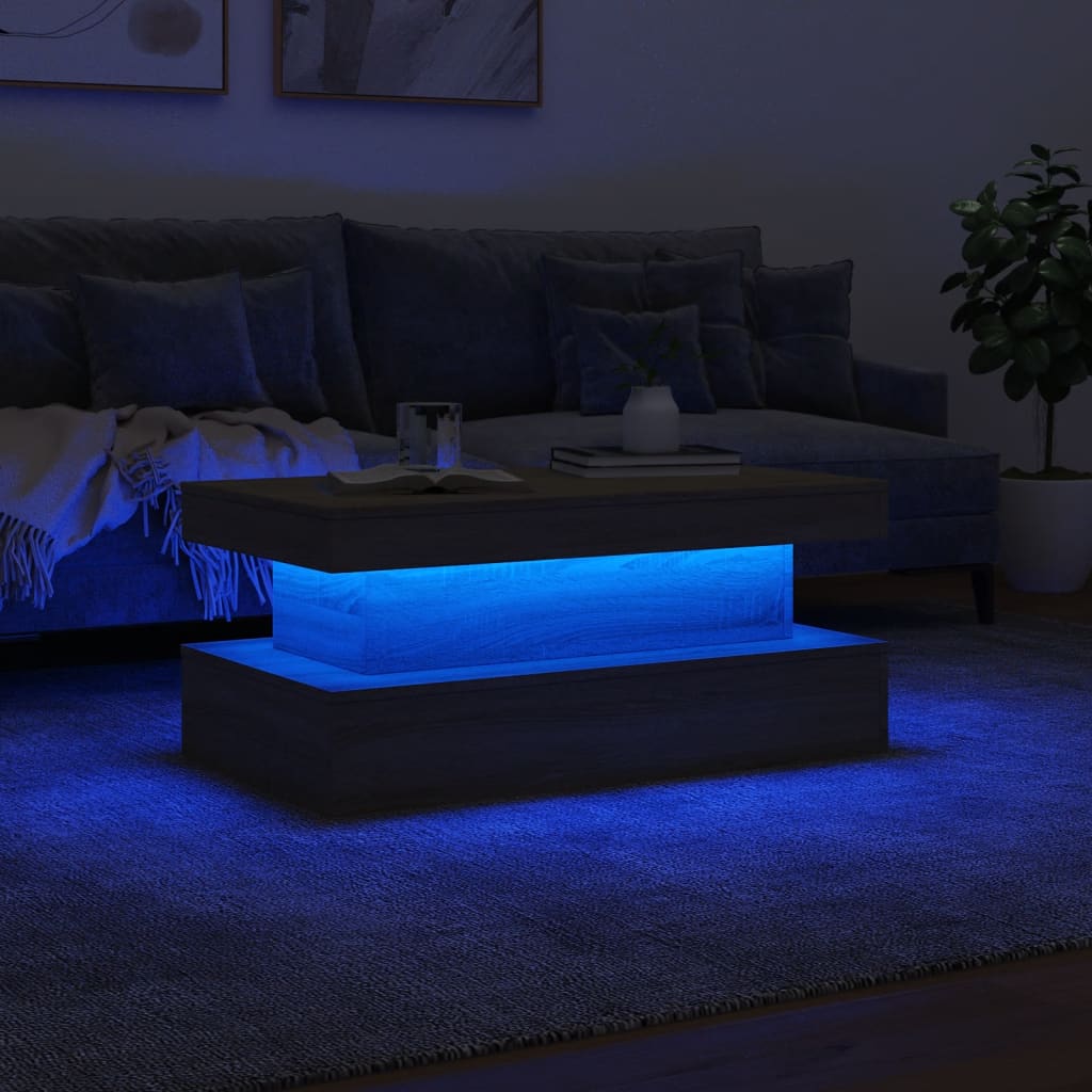 Stolić za kavu s LED svjetlima boja hrasta 90 x 50 x 40 cm