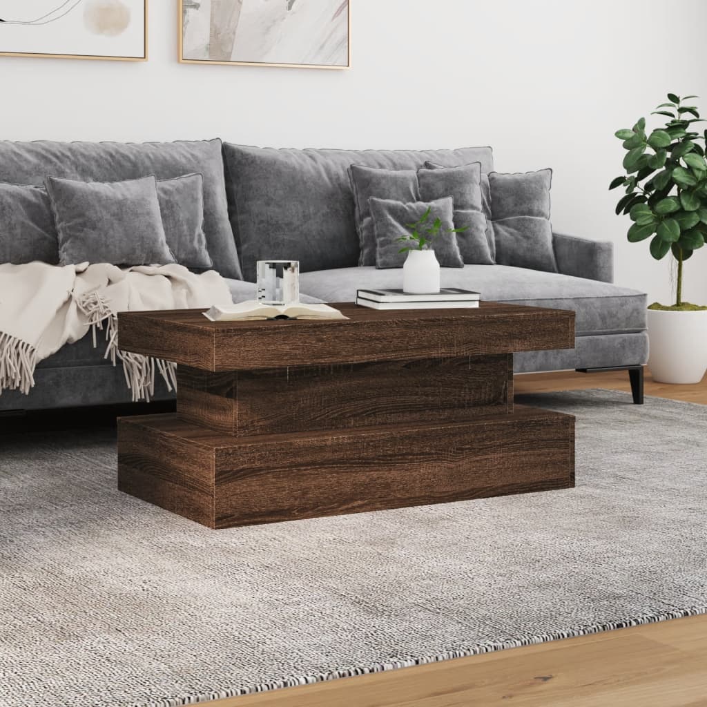 Stolić za kavu s LED svjetlima smeđa boja hrasta 90x50x40 cm