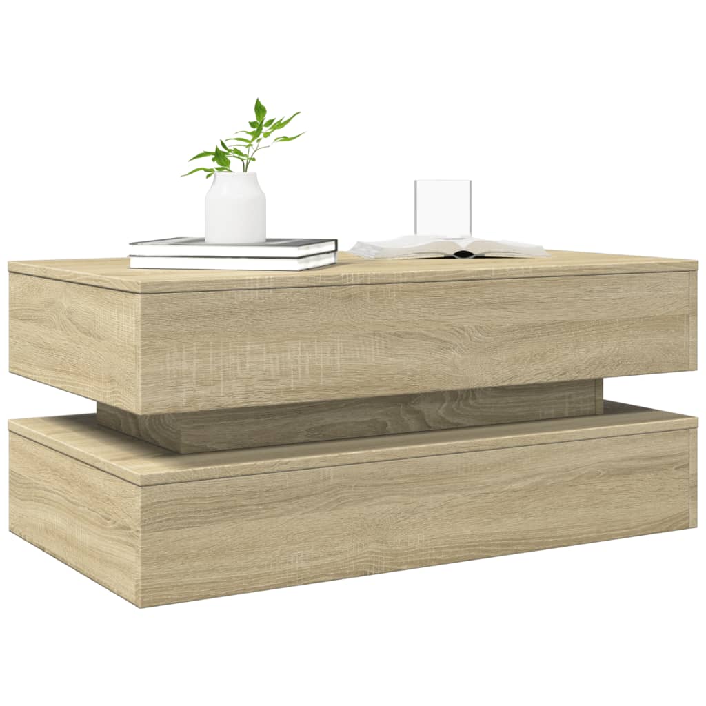 Stolić za kavu s LED svjetlima boja hrasta 90 x 50 x 40 cm