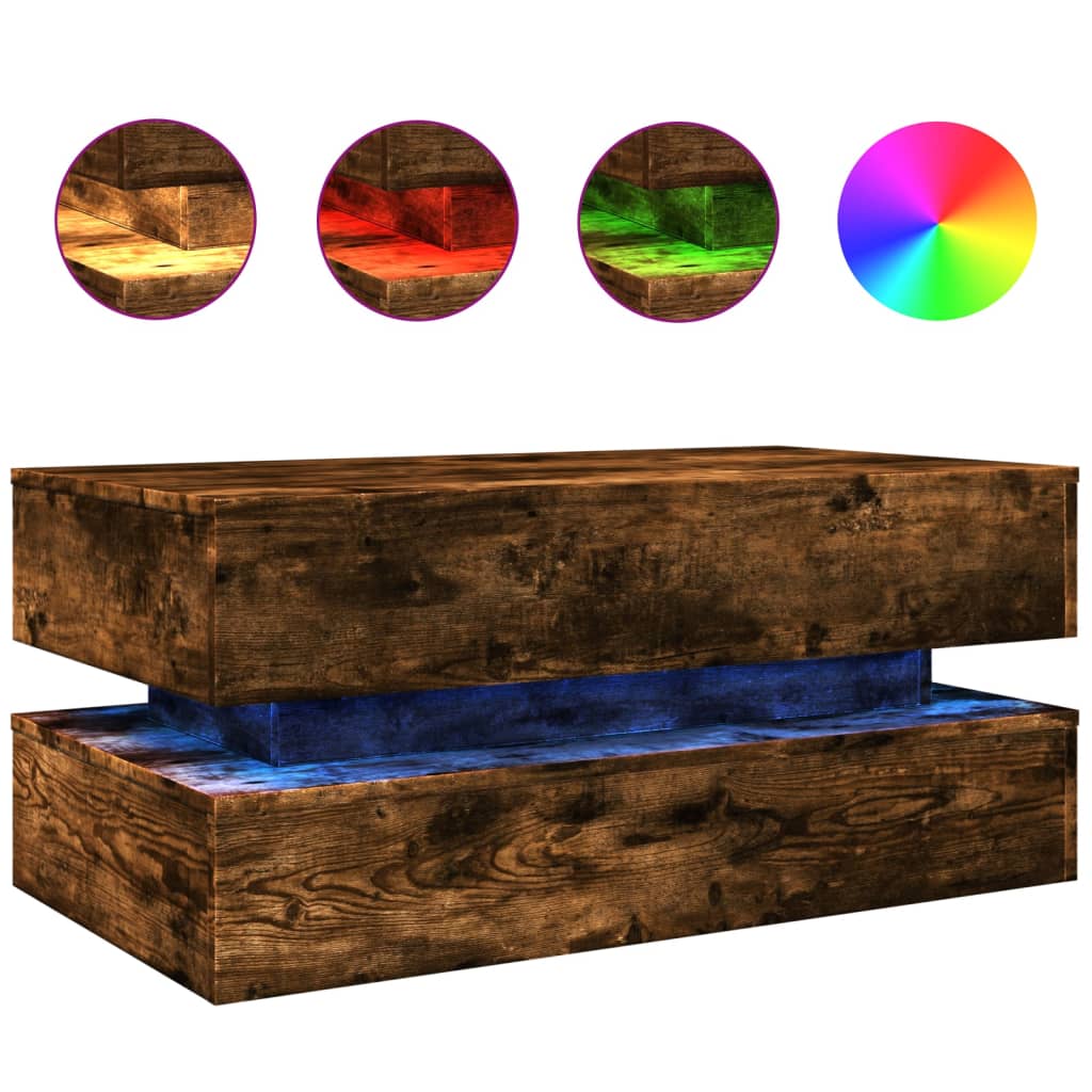 Stolić za kavu s LED svjetlima boja hrasta 90 x 50 x 40 cm