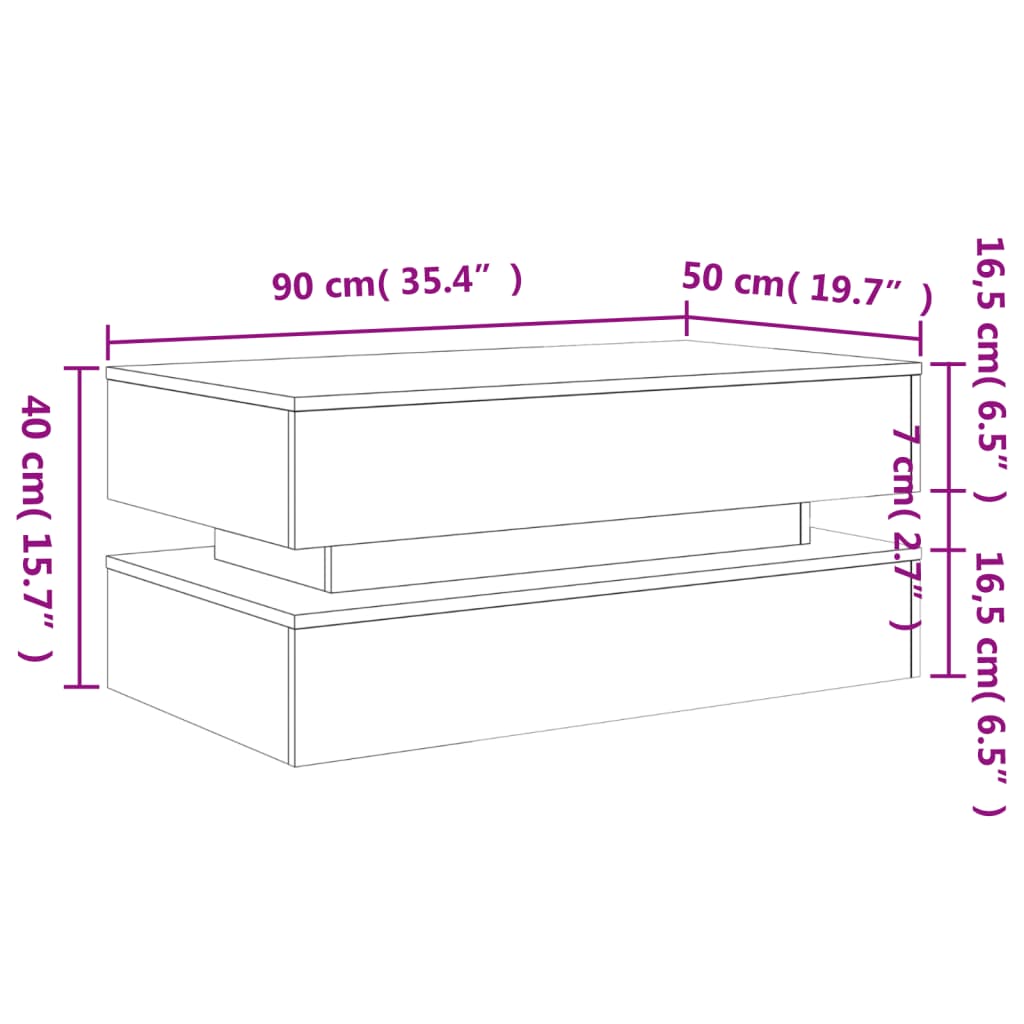 Stolić za kavu s LED svjetlima boja hrasta 90 x 50 x 40 cm