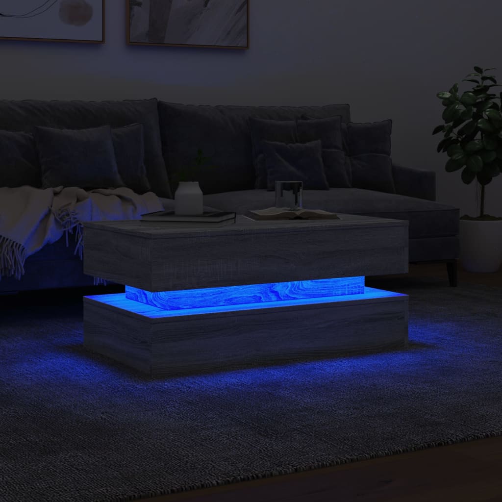 Stolić za kavu s LED svjetlima siva boja hrasta 90 x 50 x 40 cm