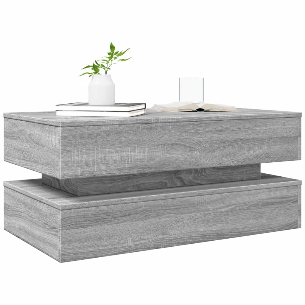 Stolić za kavu s LED svjetlima siva boja hrasta 90 x 50 x 40 cm