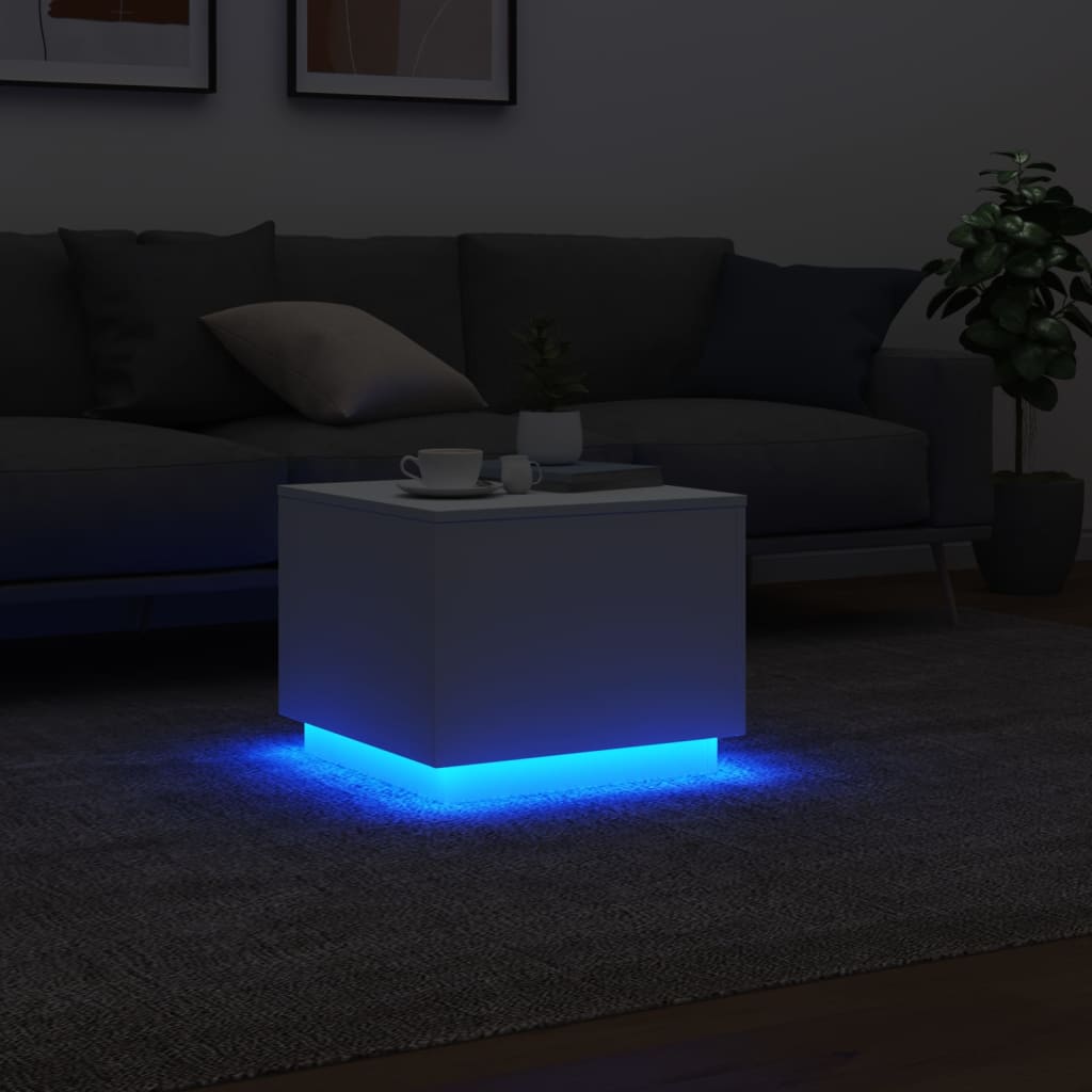 Stolić za kavu s LED svjetlima bijeli 50 x 50 x 40 cm