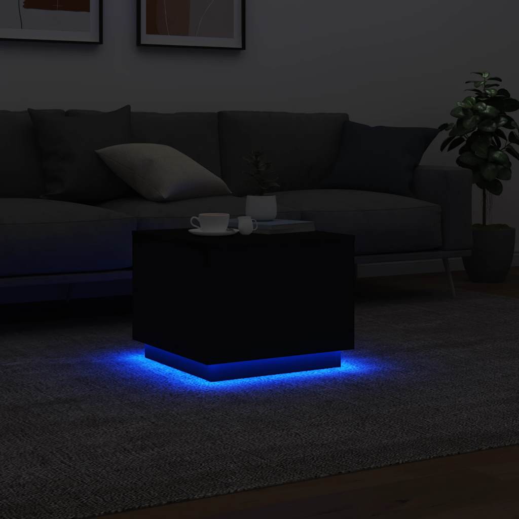Stolić za kavu s LED svjetlima crni 50 x 50 x 40 cm