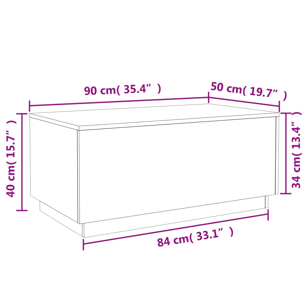 Stolić za kavu s LED svjetlima bijeli 90 x 50 x 40 cm