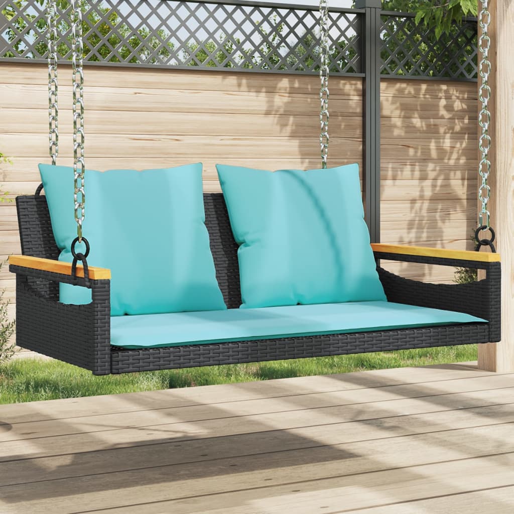Klupa za ljuljanje s jastucima crna 109x62x40 cm od poliratana