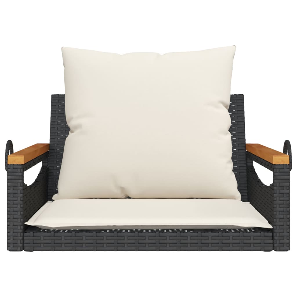 Klupa za ljuljanje s jastucima crna 63x62x40 cm od poliratana