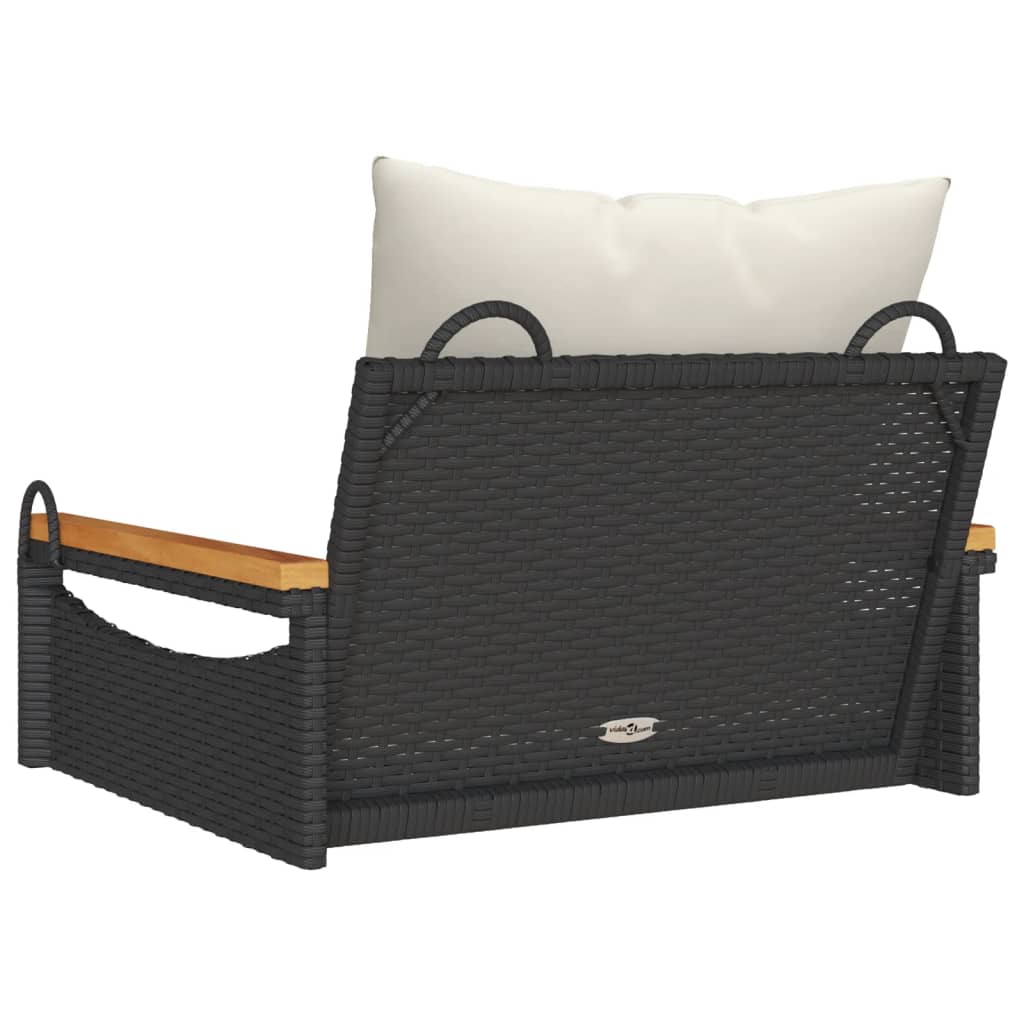Klupa za ljuljanje s jastucima crna 63x62x40 cm od poliratana