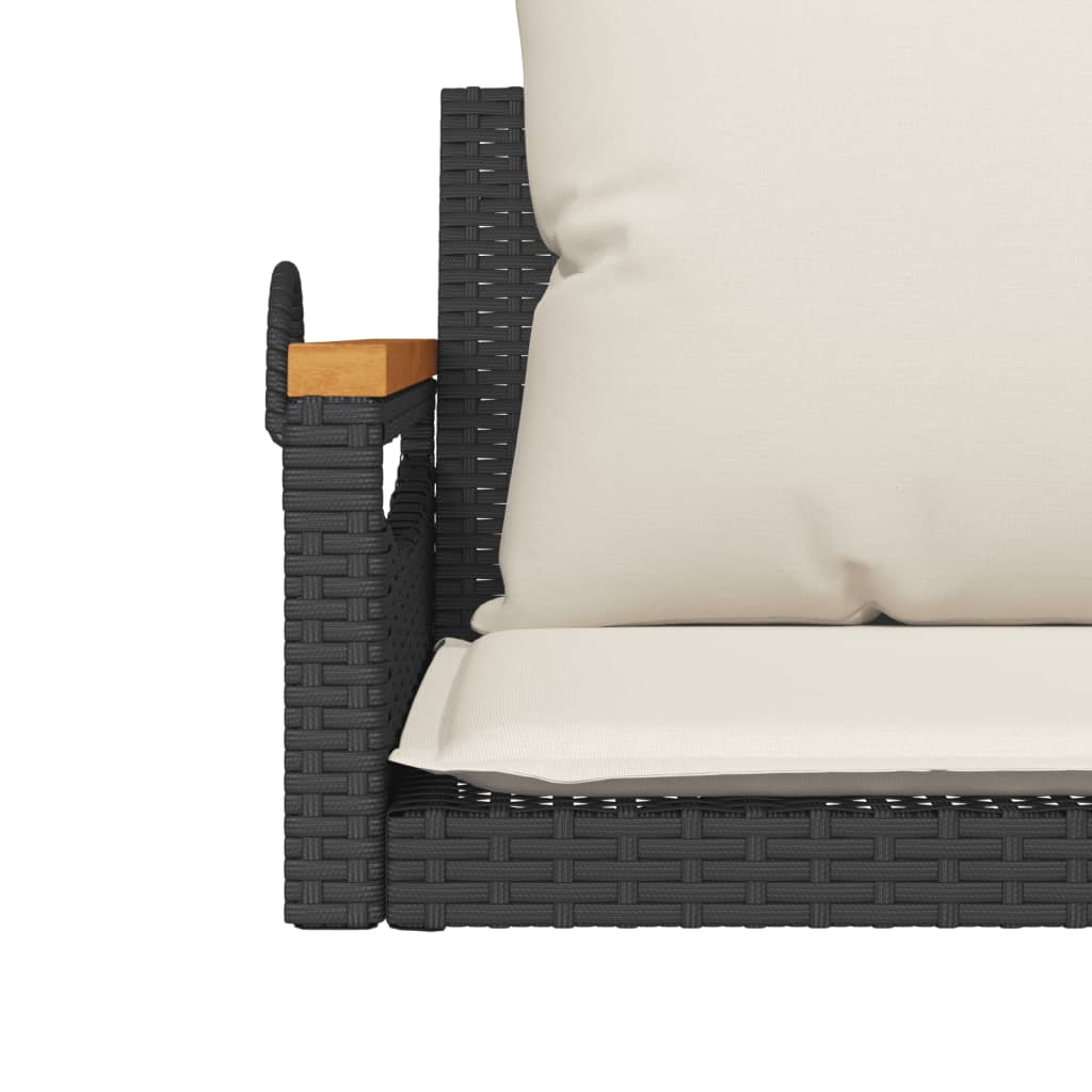 Klupa za ljuljanje s jastucima crna 63x62x40 cm od poliratana