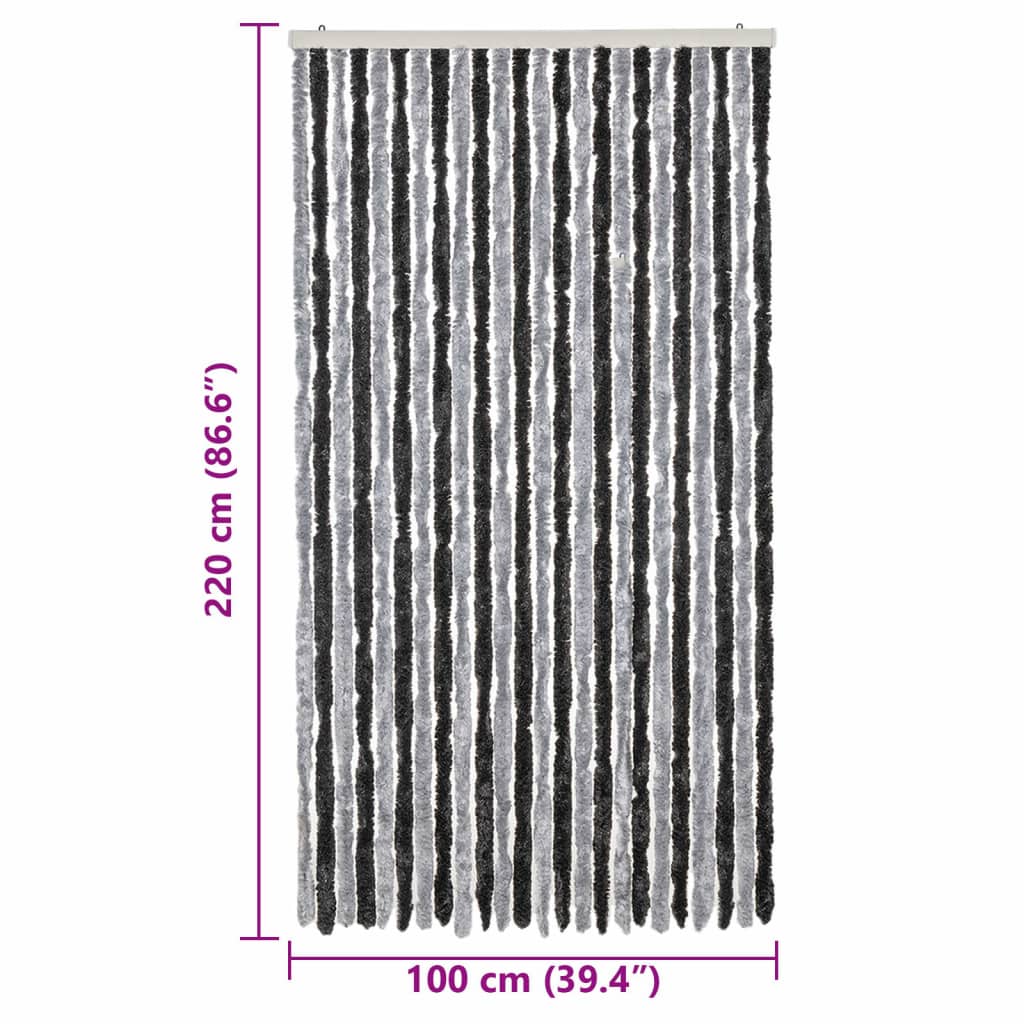 Zastor protiv muha sivo-crni 100 x 220 cm od šenila