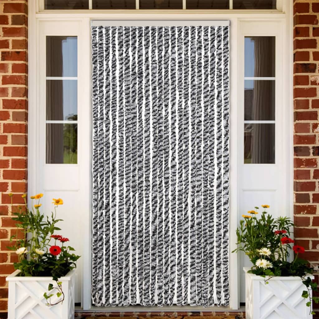 Zastor protiv insekata sivi i crno-bijeli 90 x 220 cm šenil