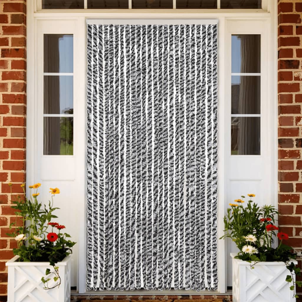 Zastor protiv muha sivi i crno-bijeli 100 x 230 cm od šenila