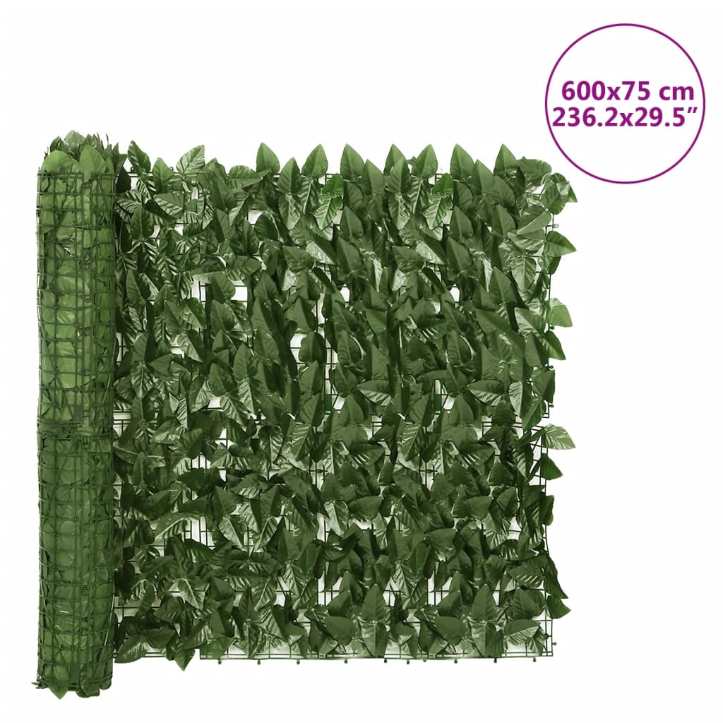 Balkonski zaslon za privatnost s tamnozelenim lišćem 600x75 cm
