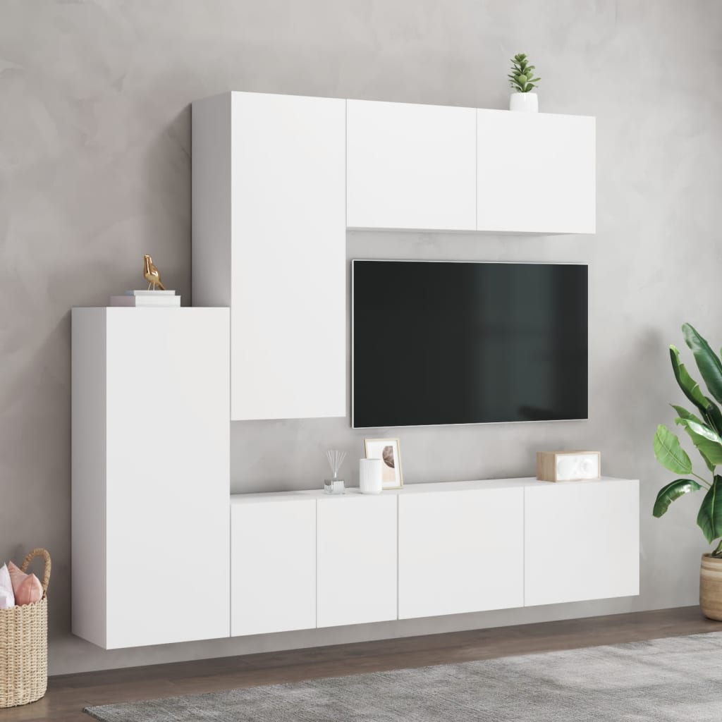 5-dijelni zidni TV elementi bijeli od konstruiranog drva