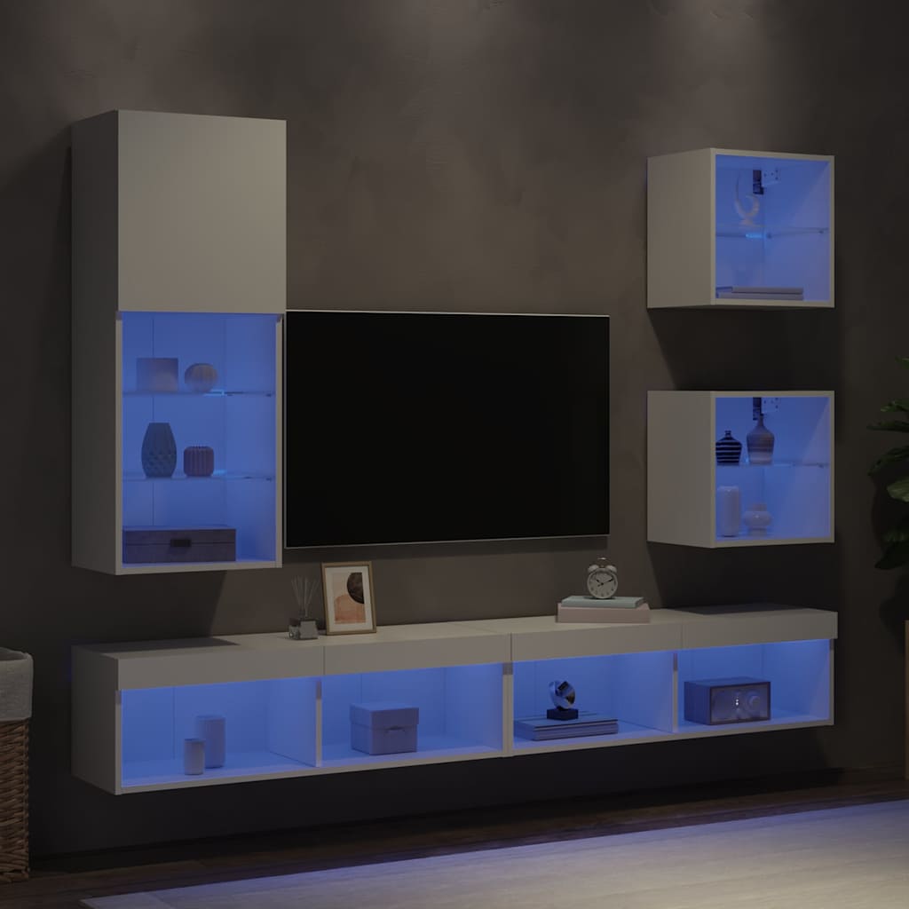 5-dijelni zidni TV elementi s LED bijeli od konstruiranog drva