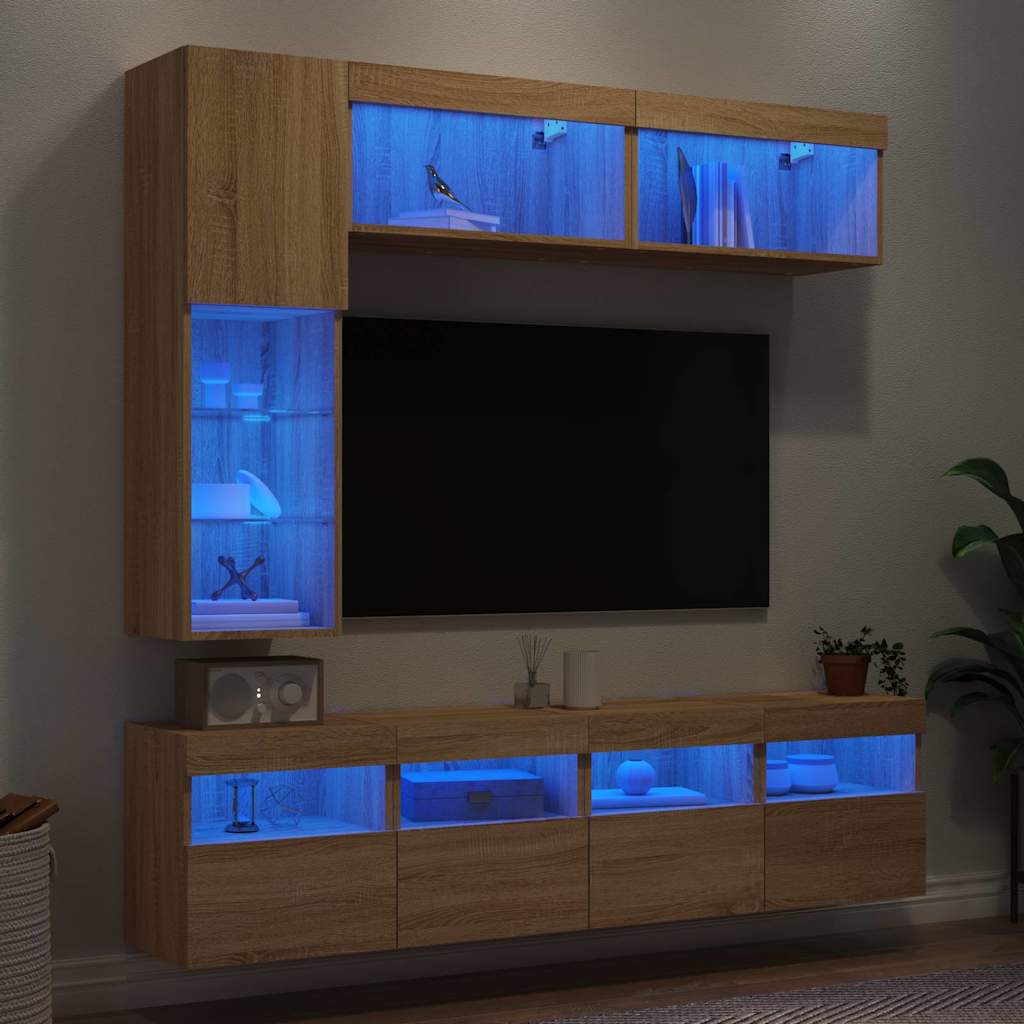 7-dijelni set zidnih TV ormarića LED boja hrasta sonome