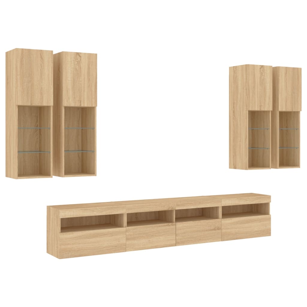 7-dijelni set zidnih TV ormarića LED boja hrasta sonome
