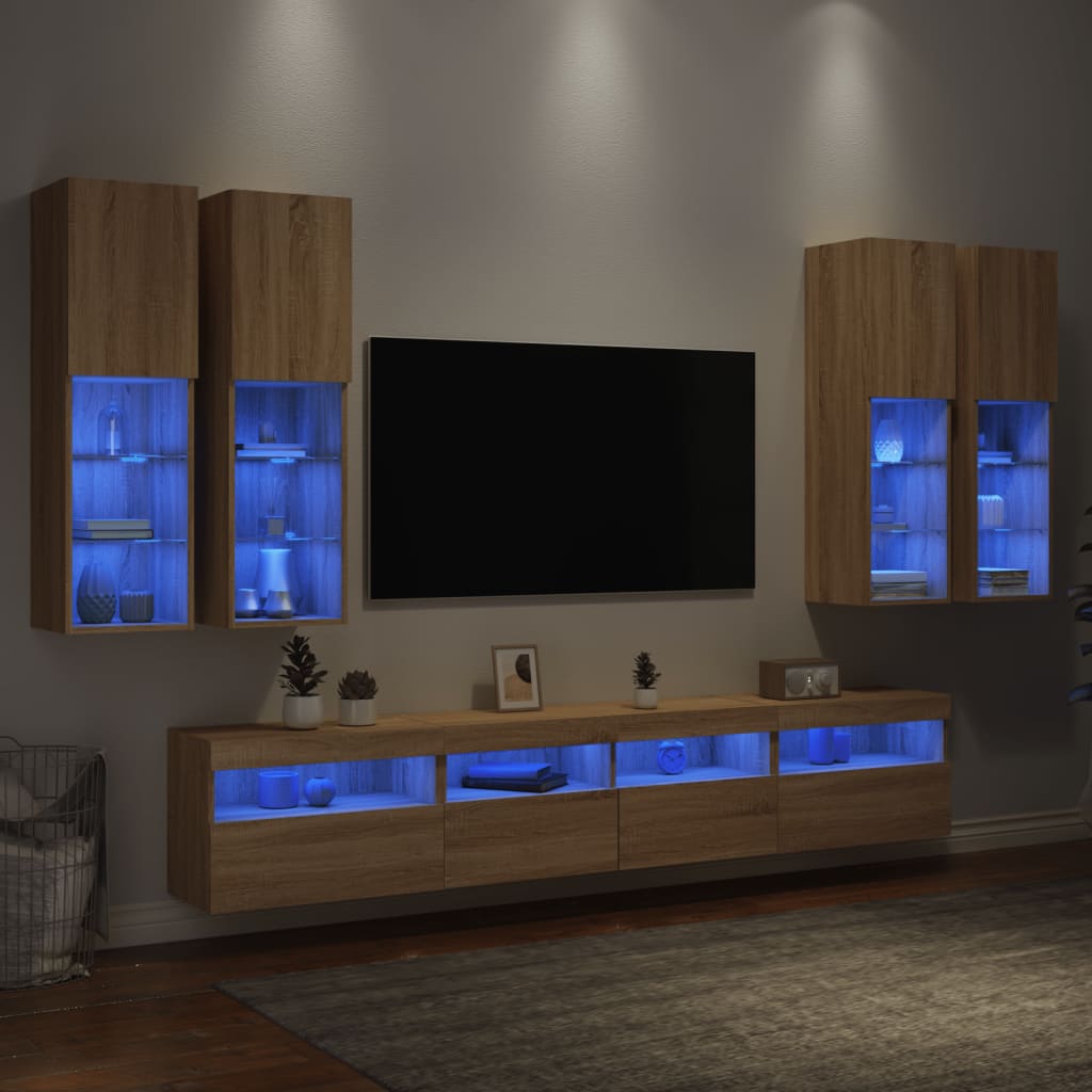 7-dijelni set zidnih TV ormarića LED boja hrasta sonome