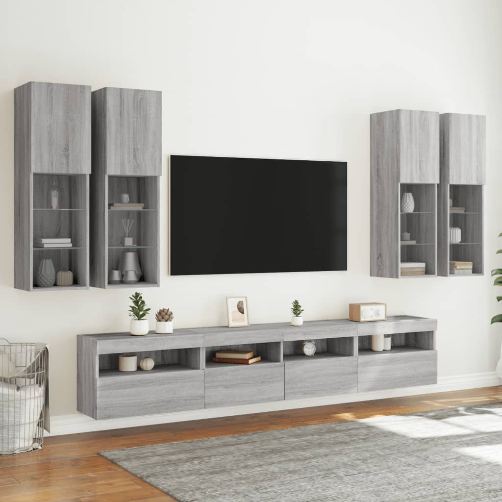 7-dijelni set zidnih TV ormarića LED boja hrasta sonome
