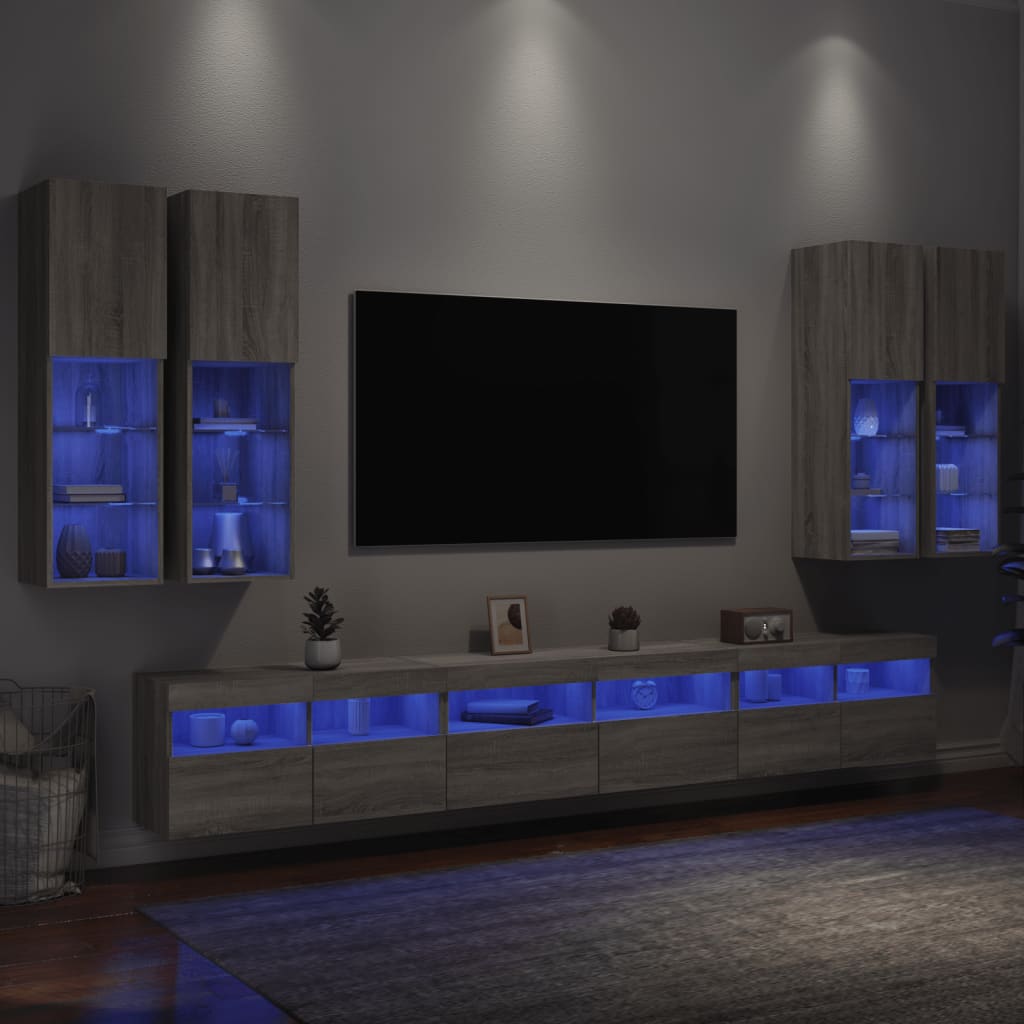 7-dijelni set zidnih TV ormarića LED boja hrasta sonome