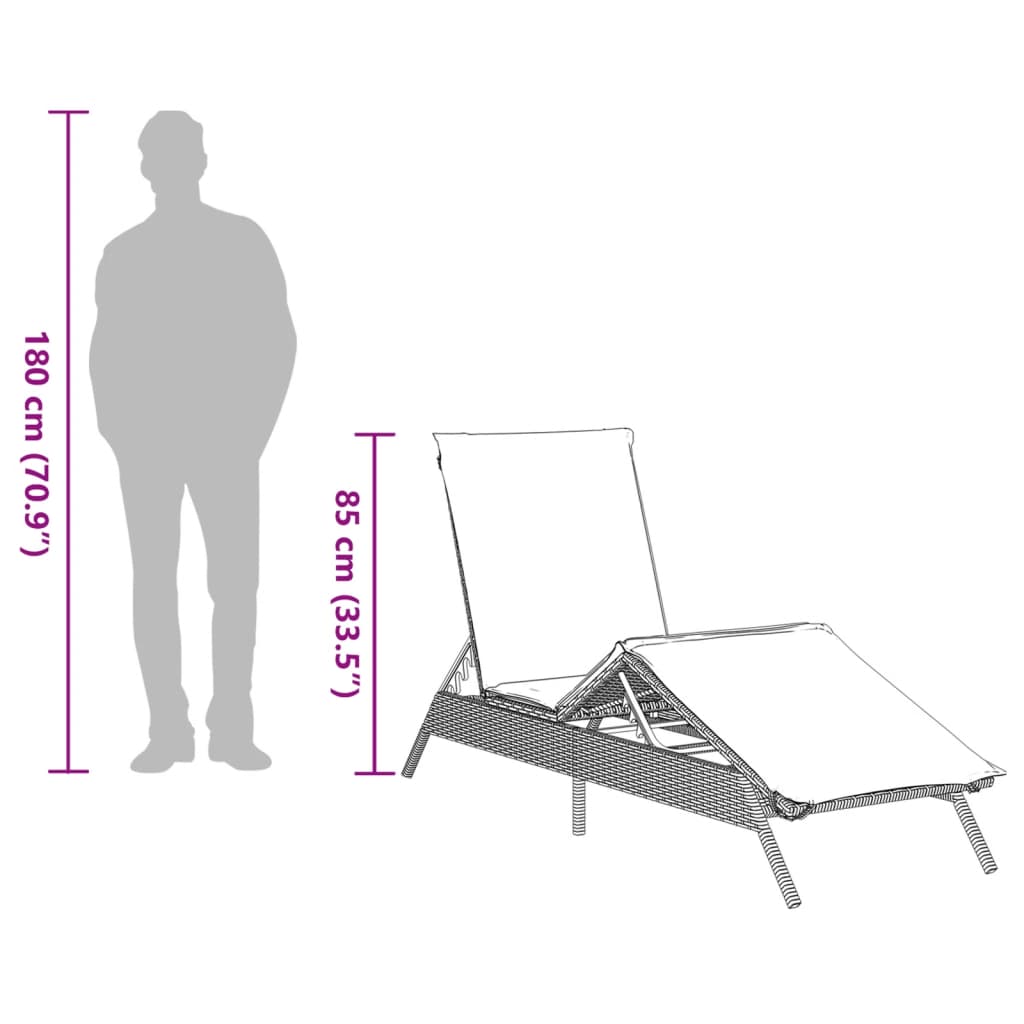 Ležaljke za sunčanje sa stolićem 2 kom sive od poliratana