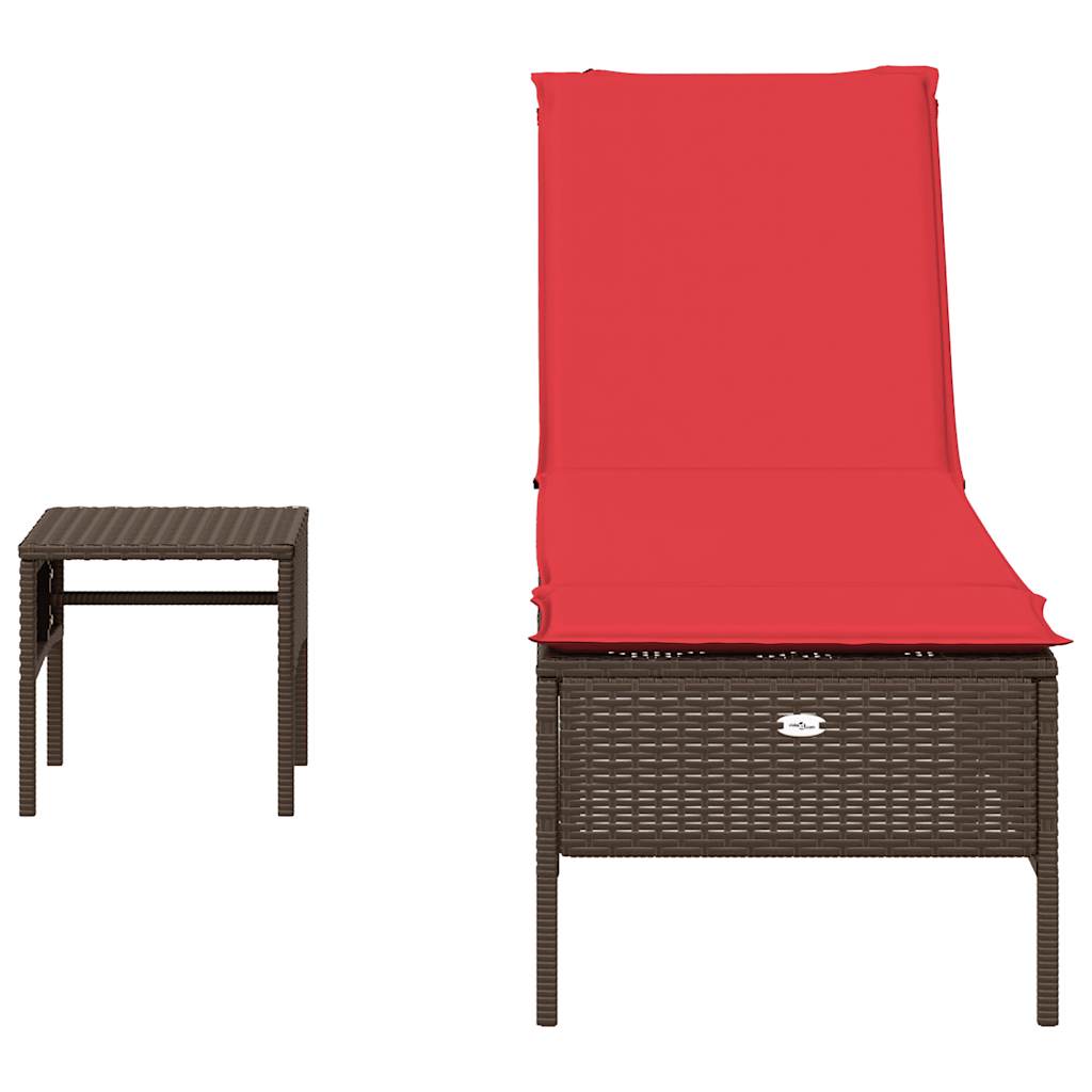 Ležaljka za sunčanje sa stolom i jastukom smeđa od poliratana